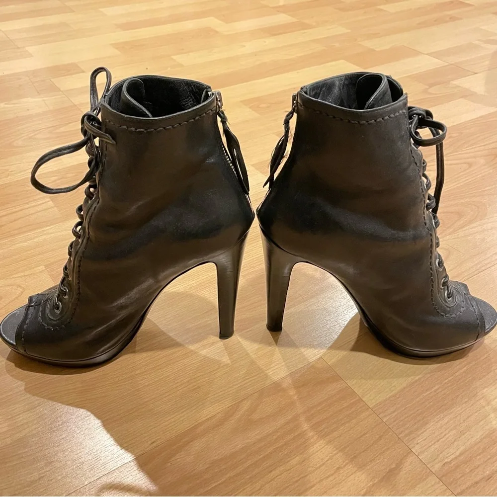 EUC Miu Miu 5” Lace-Up Peep-toe Zippered Heeled Booties, Black, Sz 8.5 / 39 - Picture 5 of 8